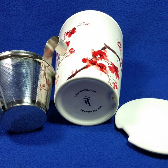 Tea Forte Kati Cherry Blossom Ceramic Tea Infuser Cup with Lid Brewing Pre-Owned - Picture 10 of 10
